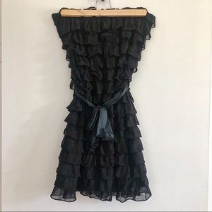 Black Ruffled Bodycon Style Strapless Mini Dress
